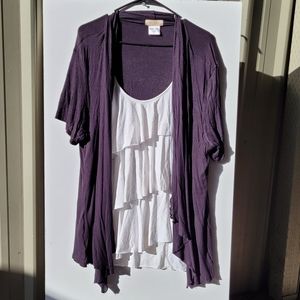 3X black and white Front of Closet short-sleeved cardigan with undershirt